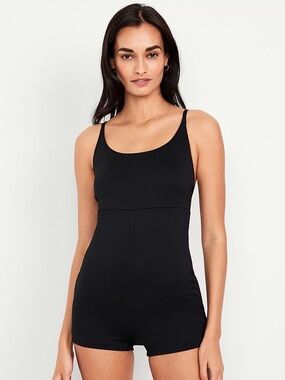 Old Navy Active Cloud+ Black Racerback Tank Romper Bodysuit Medium